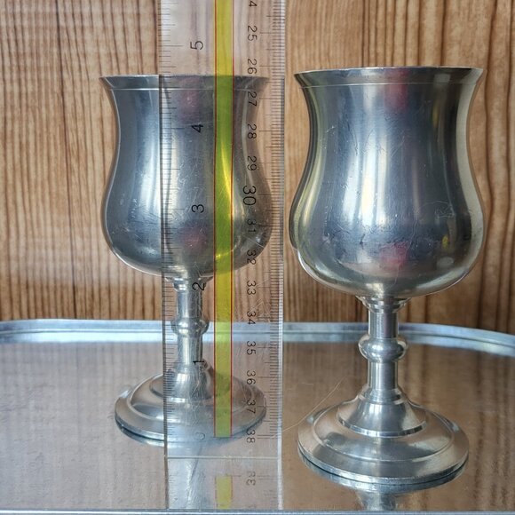Vintage Selangor Pewter Goblets Drinkware Malaysia/Singapore 4.5" tall - Picture 4 of 7